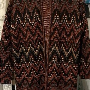 Lucky Brand Zigzag Knit Open-Front Cardigan - Brown & Black